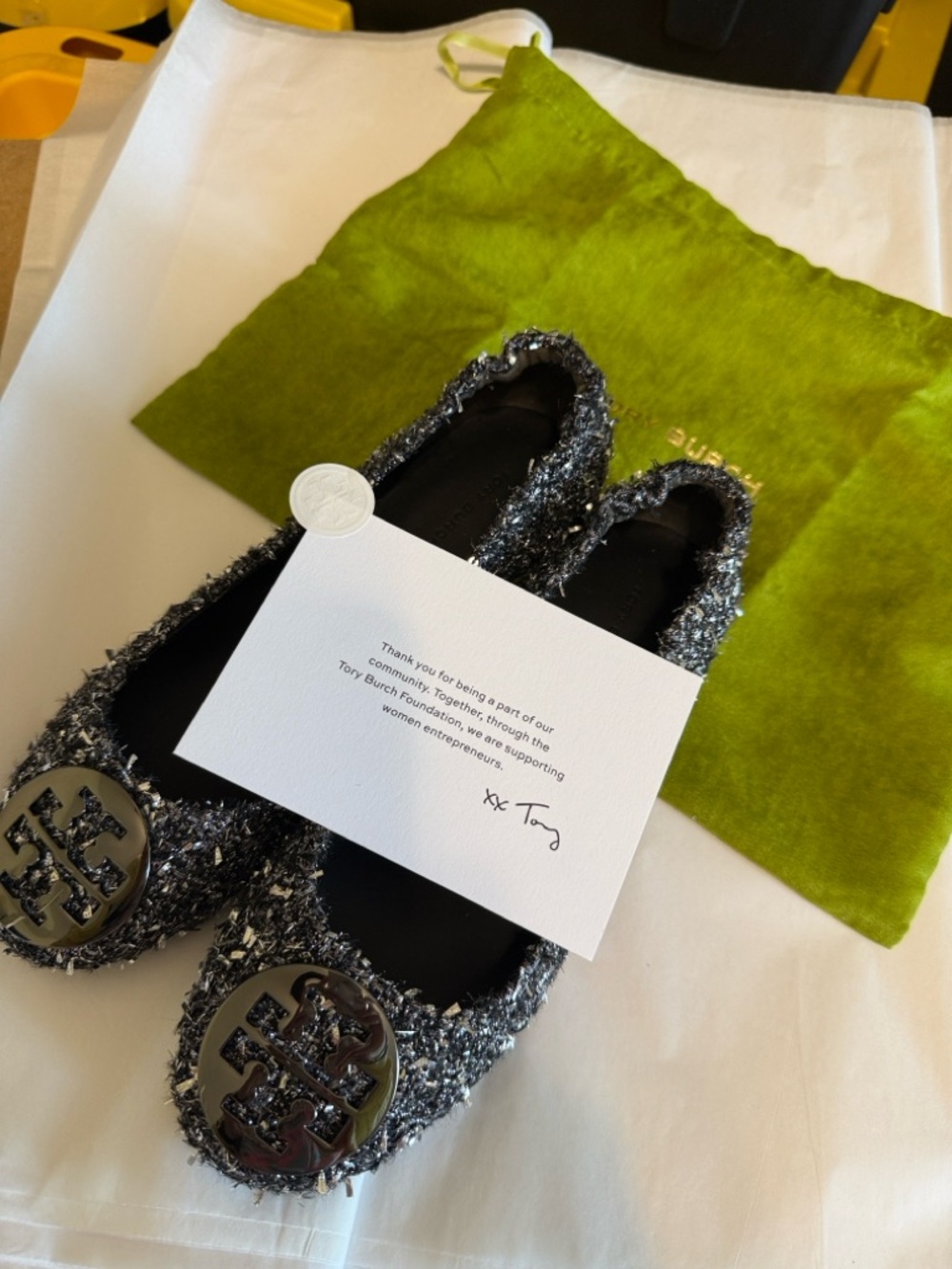 Tory Burch 🌸Tweed Ballet Flats in Black and Silver